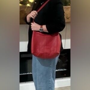 M. London Red Leather Shoulder Bag EUC